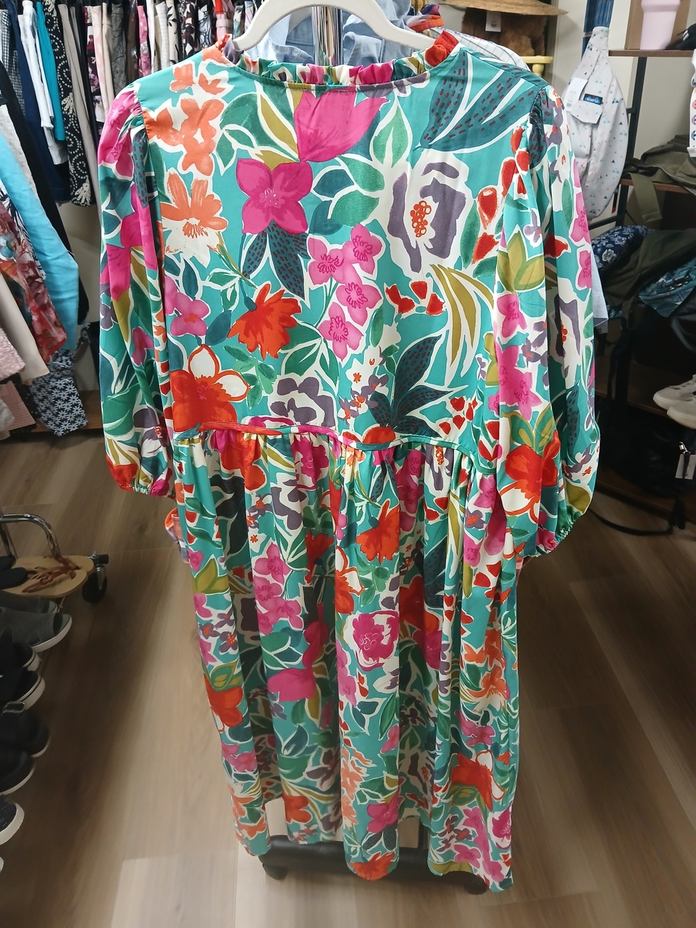 Umgee Teal Floral Tie-Front Midi Dress - Picture 6 of 8